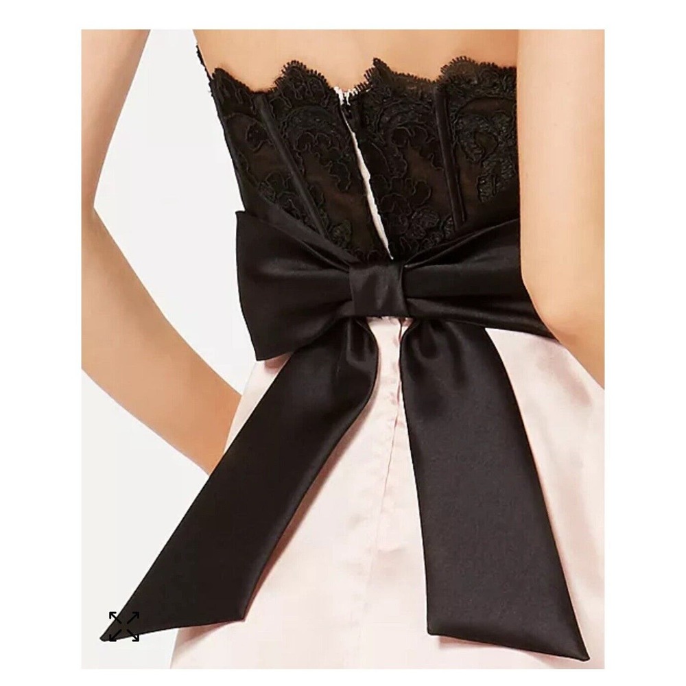 Teeze Me Corset Back Ball Gown Strapless Formal Maxi Peach Black Tie Prom Dress - Picture 5 of 16